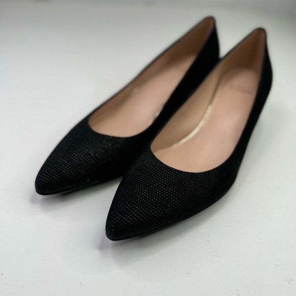 Stuart Weitzman black textured pointed toe wedges tortoise shell heel 8.5 - Picture 11 of 11